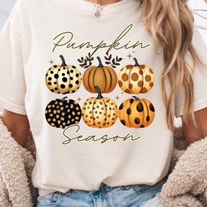 Pumpkin Season Polka Dot Pumpkins PNG – Fall Sublimation Graphic, 300 DPI, Leopard Print Pumpkins, Autumn Clipart for Shirts, Mugs, Crafts