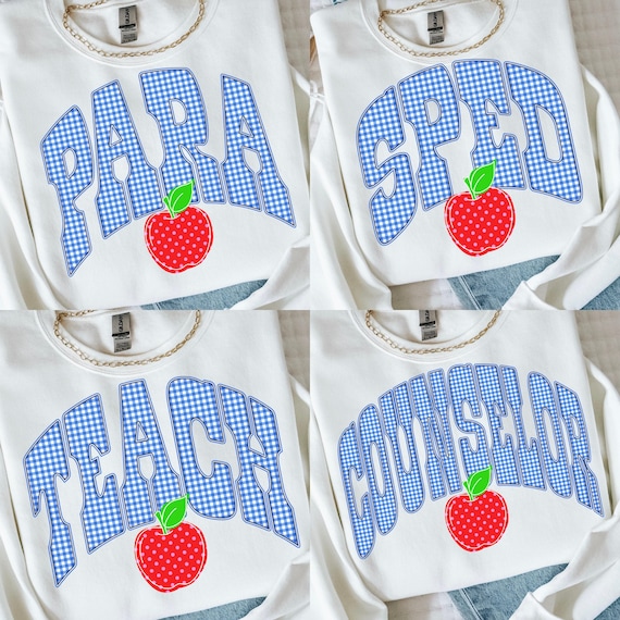 Teacher PNG Bundle, Counselor, Para, SPED, Teacher, Principal Desgin, Back to School PNG, Blue Gingham Apple, Digital Download