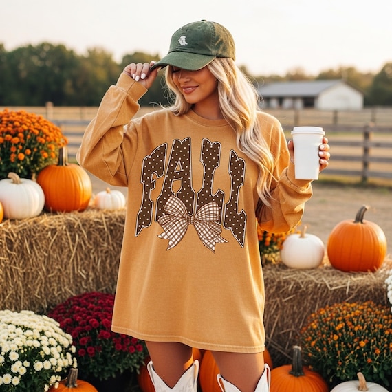 Fall PNG, Retro Fall Bow PNG, Brown Polka Dot Fall Shirt Design, Gingham Bow Autumn Sublimation, Cozy Season Digital Download