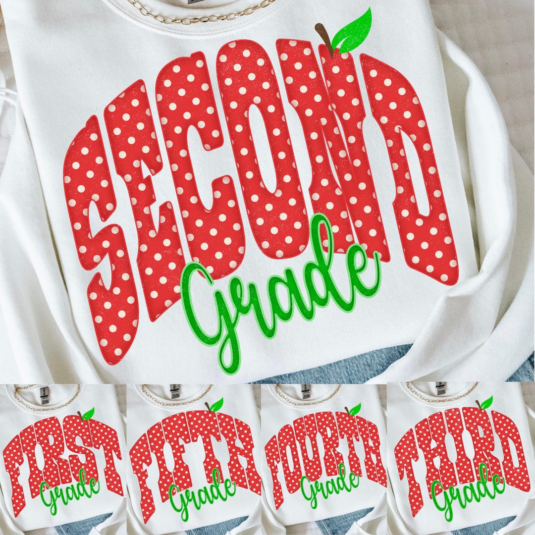 Back To School PNG Bundle, Pre K to 5th Grade, Red Polka Dot Apple Shaped Grades PNG, Digi