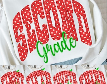 Back To School PNG Bundle, Pre K to 5th Grade, Red Polka Dot Apple Shaped Grades PNG, Digital Download