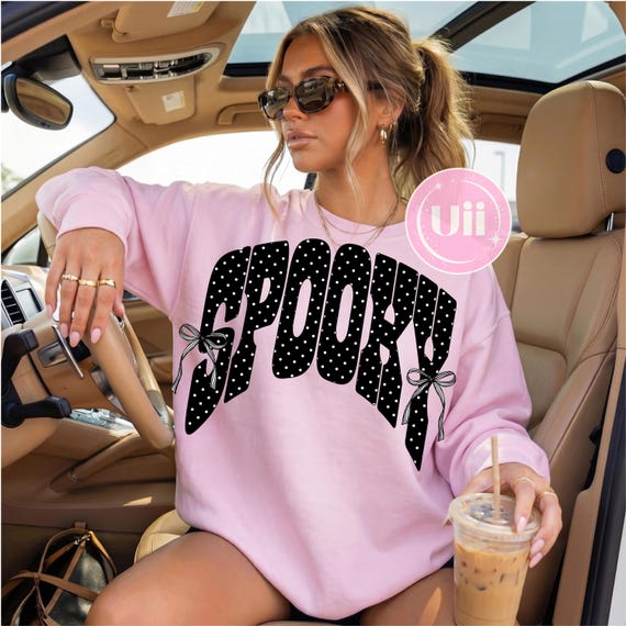 SPOOKY PNG, Black Polka Dot With Bow Design, Spooky Season Digital Download