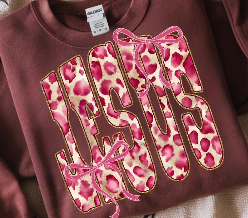 Jesus PNG Pink Leopard Bow Coquette Valentine Sublimation Design ...