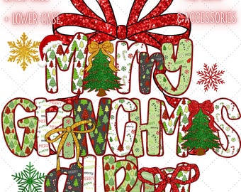 Christmas Alphabet PNG Bundle, Festive Grinch Letters, Numbers & Accessories, Holiday Clipart for Sublimation And Winter Crafts,