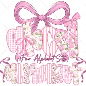Pink Retro Floral Alphabet PNG Bundle: Preppy Grand Millennial Font (Digital Download)