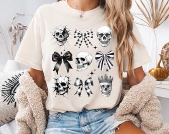 Gothic Skull & Bow Clipart: Vintage Halloween Graphics (PNG, SVG Digital Download