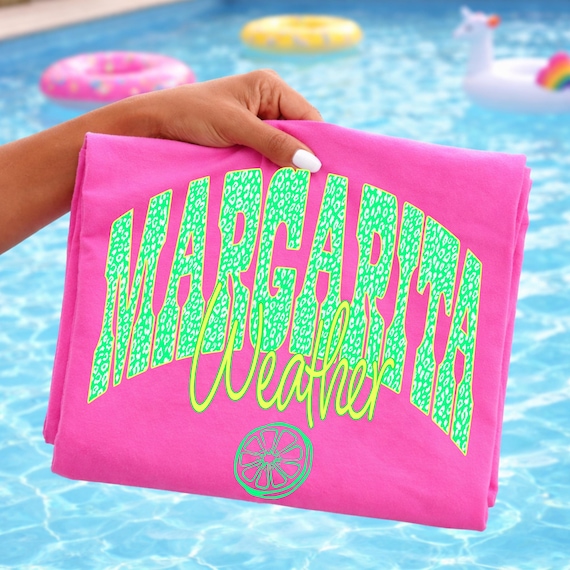 Margarita Weather PNG Varsity, Summer Beach Shirt Design, Tropical Vacation Graphic, Lime Green Leopard Sublimation