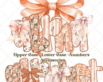Pink Retro Floral Alphabet PNG Bundle: Preppy Grand Millennial Font ...