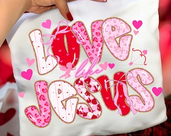 Love Like Jesus PNG – Pink Valentine Bow Design With Preppy Letters | Coquette Valentine PNG | Digital Download