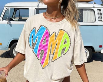 Retro Mama PNG Colorful Mama Graphic, Bright Varsity Mama Design, Leopard Outline Mama, Trendy Mom Shirt PNG