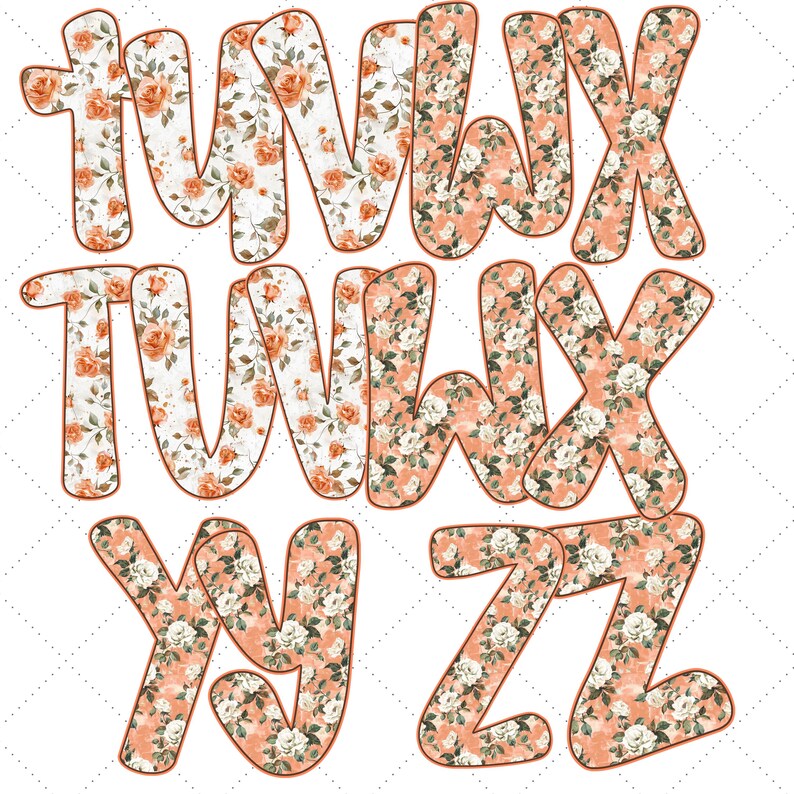 Peach Floral Alphabet PNG Bundle: Grand Millennial Preppy Font With ...