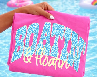 Boat & Floatin PNG, Lake Life PNG, Summer Vacation Shirt Design, Leopard Varsity Text, Beachy Graphic Digital Download