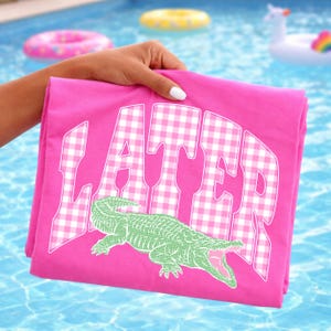 Later Gator PNG, Pink Gingham With Gator Graphic (Digital Download)