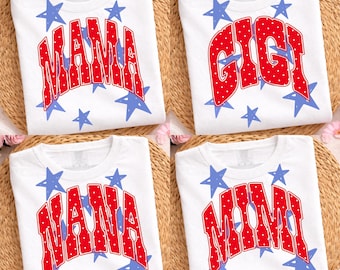 Mama Nana Gigi Mimi Mini PNG Bundle, Bundle famille patriotique, Design universitaire du 4 juillet à pois rouges, téléchargement numérique