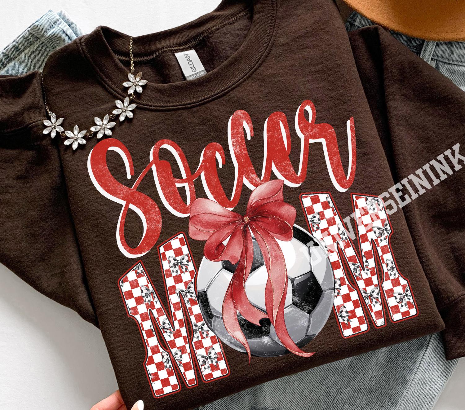 Soccer Mom PNG | Coquette Sports Mama Design | Retro Checker Bow Soccer ...