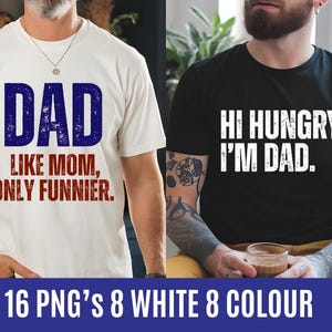 Paquete PNG de chistes de papá / Frases divertidas de papá SVG / 16 PNG con letras mayúsculas desgastadas / Diseños de sublimación imprimibles para el Día del Padre / Clipart de camisetas
