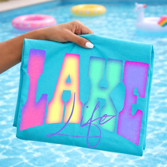 Retro Lake Life PNG, Summer Vacation Graphic, Sunset Tones (Digital Download)