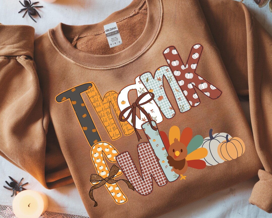 Thankful PNG | Thanksgiving Sublimation Design | Fall Turkey & Pumpkin ...