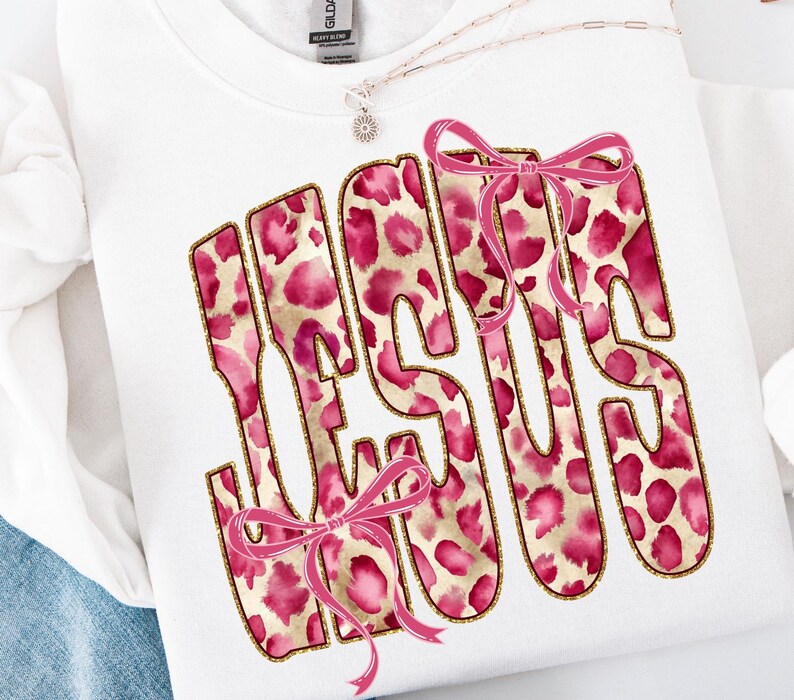 Jesus PNG Pink Leopard Bow Coquette Valentine Sublimation Design ...