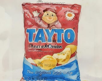 Tayto Cheese & Onion Print | Irish Snack Watercolor Art | Digital Food Poster | Printable Tayto Crisps Decor | Fun Irish Gift