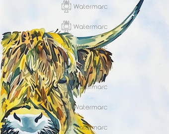 Highland Cow Print | Scottish Cattle Watercolor Art | Farmhouse Wall Decor | Rustic Animal Printable | Instant Digital Download