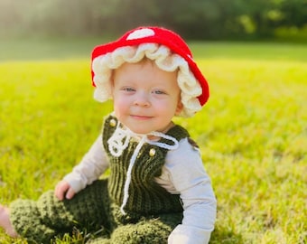 Crocheted baby mushroom hat (0-6,6-12,12-24 months)