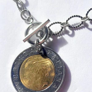 AUTHENTIC Italian 500 Lira on a beautiful Antiqued Silver plated 18 inch chain, pre Euro coins