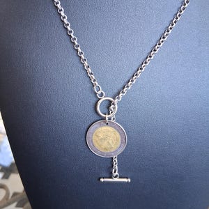 Genuine Italian 500 Lira on Antiqued Sterling Oval Cable Chain - 24&quot;