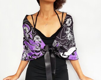 Châle habillé violet noir, robe de mère de la mariée, haut de robe de robe de soirée, étole châle formelle, écharpe en satin de soie pour haussement d'épaules