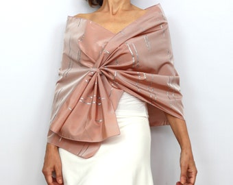 Powder pink taffeta  formal hands free shawl, Mother of the bride shawl, Blush evening dress cover up, Cocktail dress topper shoulder wrap