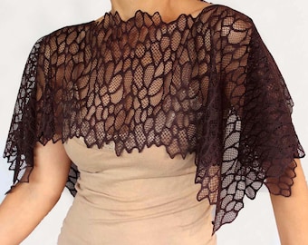 Capa de encaje marrón: chal de boda romántico, prenda para la madre de la novia