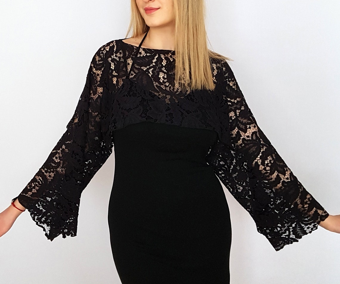 Black Lace Evening Dress Cover Up Dress Topper Shoulder Etsy