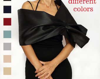 Black taffeta evening shawl, Mother of the bride shawl, Formal dress cover up, Hands free shoulder wrap, Cocktail dress topper, Dressy wrap