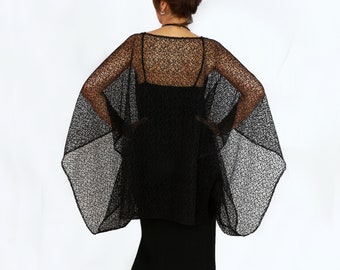 Plus Size Schwarzer Spitzen-Schal: Handgemachte Abend-Verdeckung