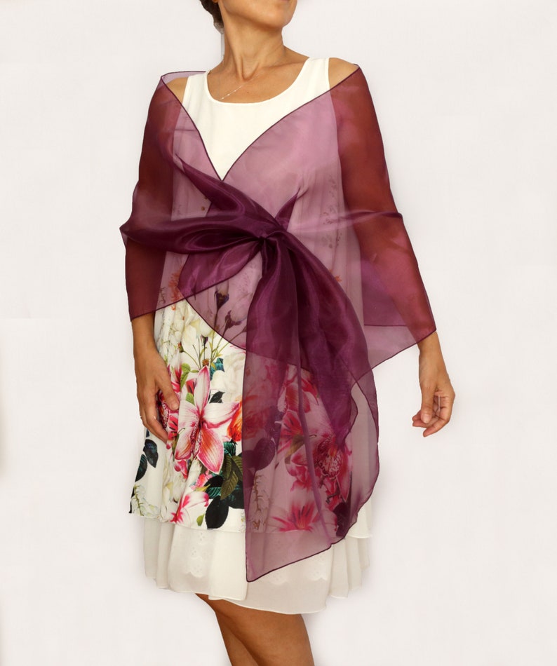Plum Purple Plus Size Organza Shawl, Shoulder Wrap, Evening Dress