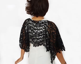Black Lace Bolero: Mother of the Bride Cover Up, Formal Dress Shawl