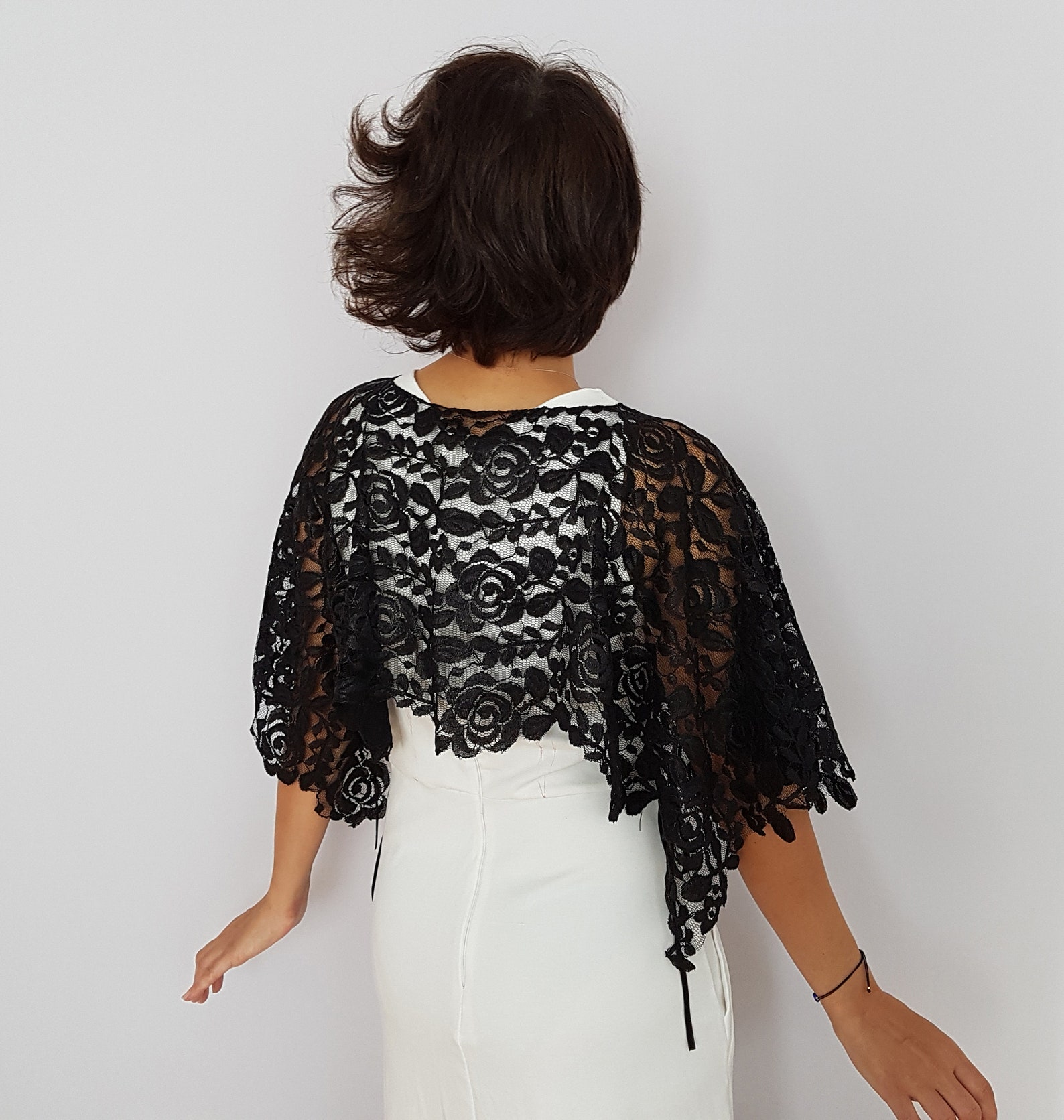 Black Lace Evening Dress Cover Up, Formal Shrug, Mother of the Bride Shawl, Lace Bridesmaids