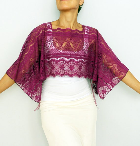 Fuchsia lace poncho Purple lace shrug top Evening lace cape Etsy