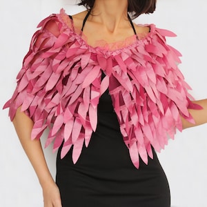 Dark Pink Faux Feather Capelet: Elegant Wedding Shoulder Wrap