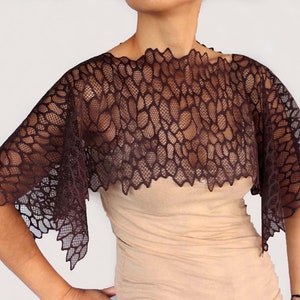Brown lace evening capelet, Mother of the bride shawl, Wedding dress cover-up, Formal bridal cape, Designer wrap shrug