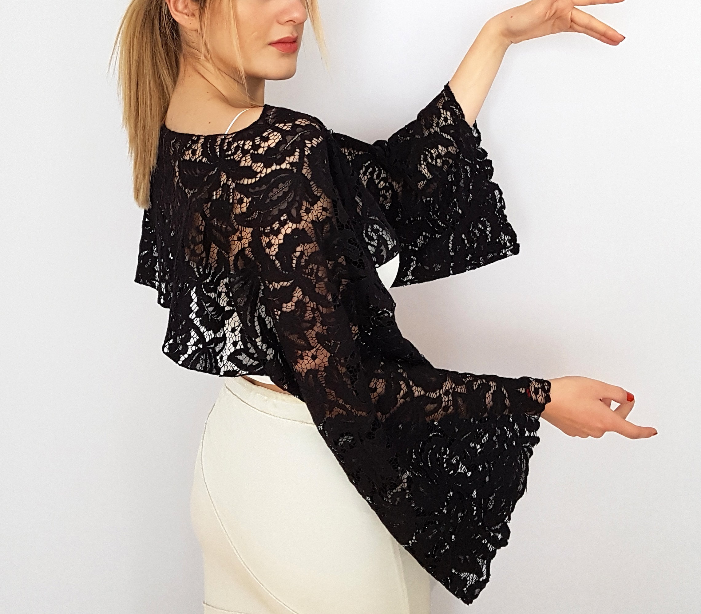 Long Sleeve Black Lace Top -  Canada
