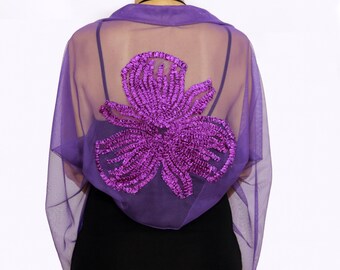コリアグランドセール 2025 Violet Tulle Long-sleeved Evening Bolero Jacket, Purple ボレロ