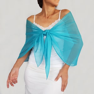 Turquoise blue chiffon shawl, Wedding dress cover up, Mother of the bride shawl, Bridal shoulder wrap stole Evening stole scarf Dress topper zdjęcie 4