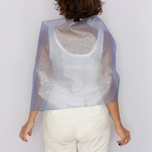 back view sheer blue wrap soft drape wedding guest cover up