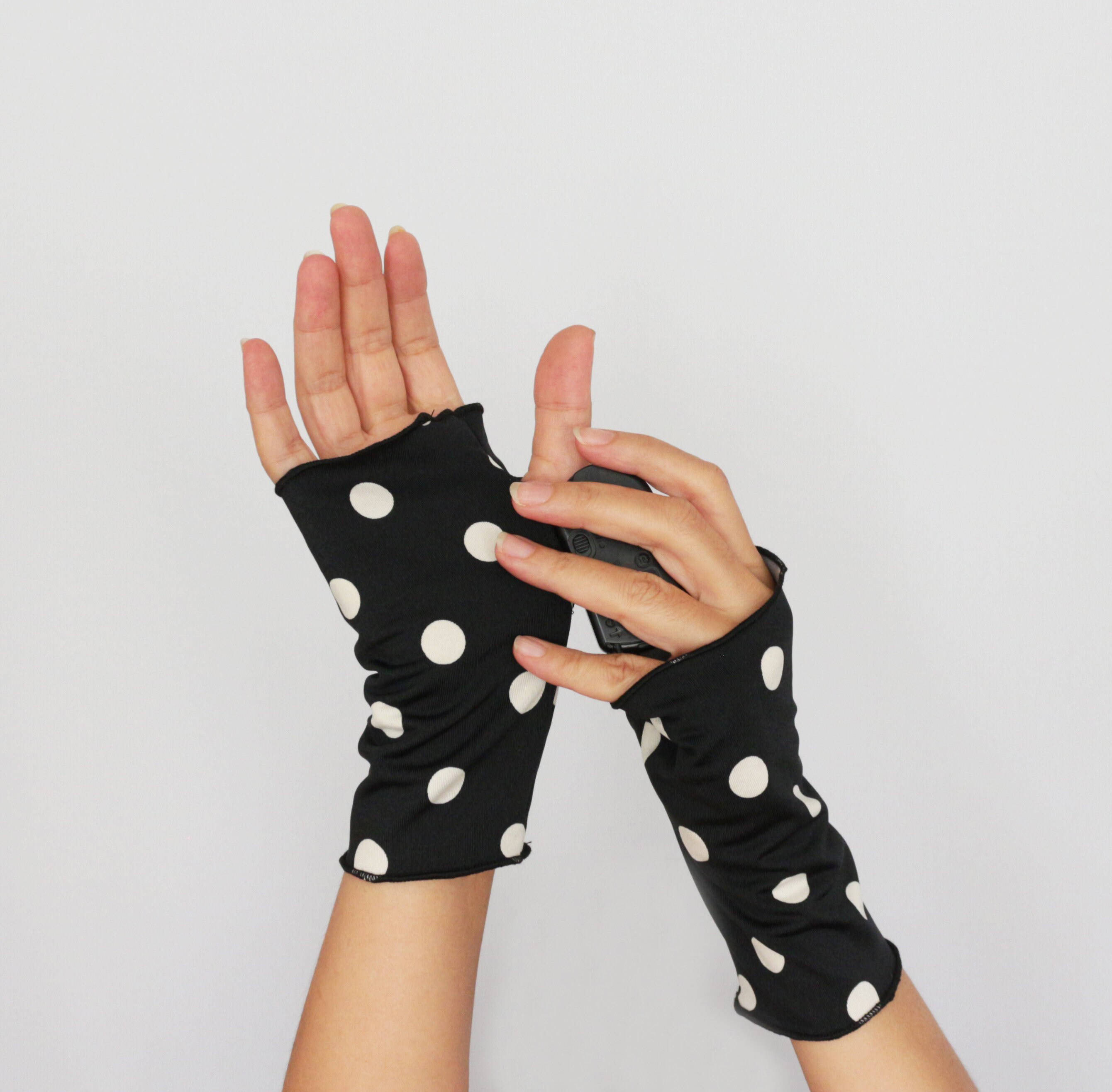 Tea party gloves Black white fingerless gloves Polka dot Etsy