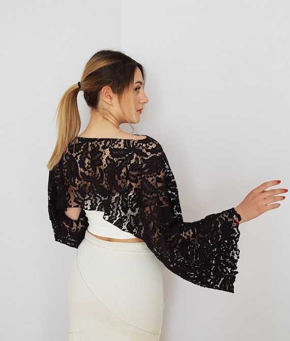Black lace evening top cheap