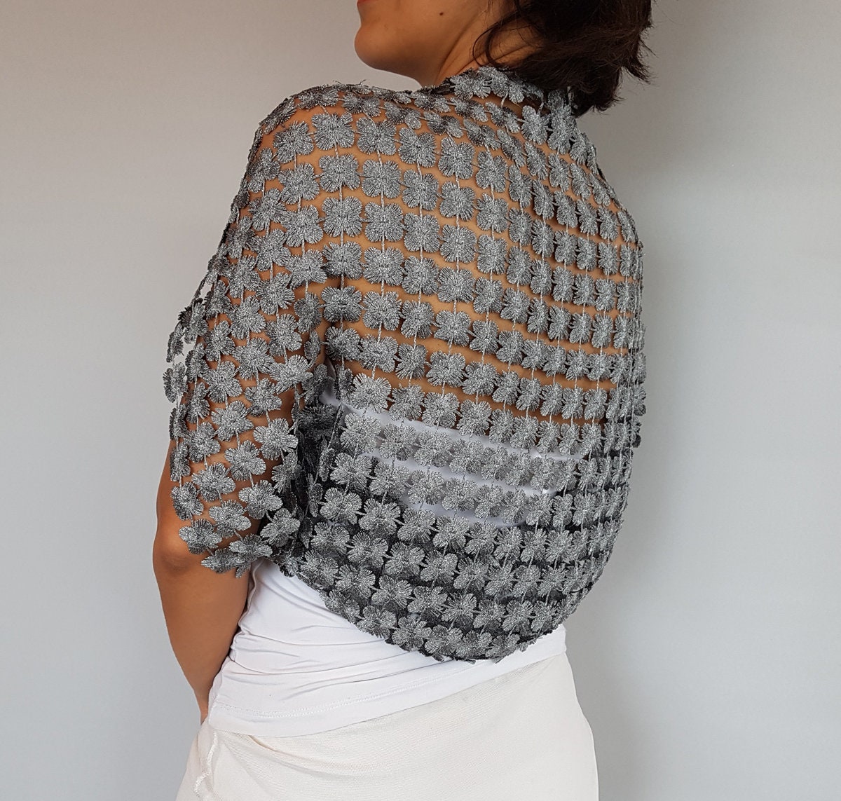 silver sweater for evening dress
