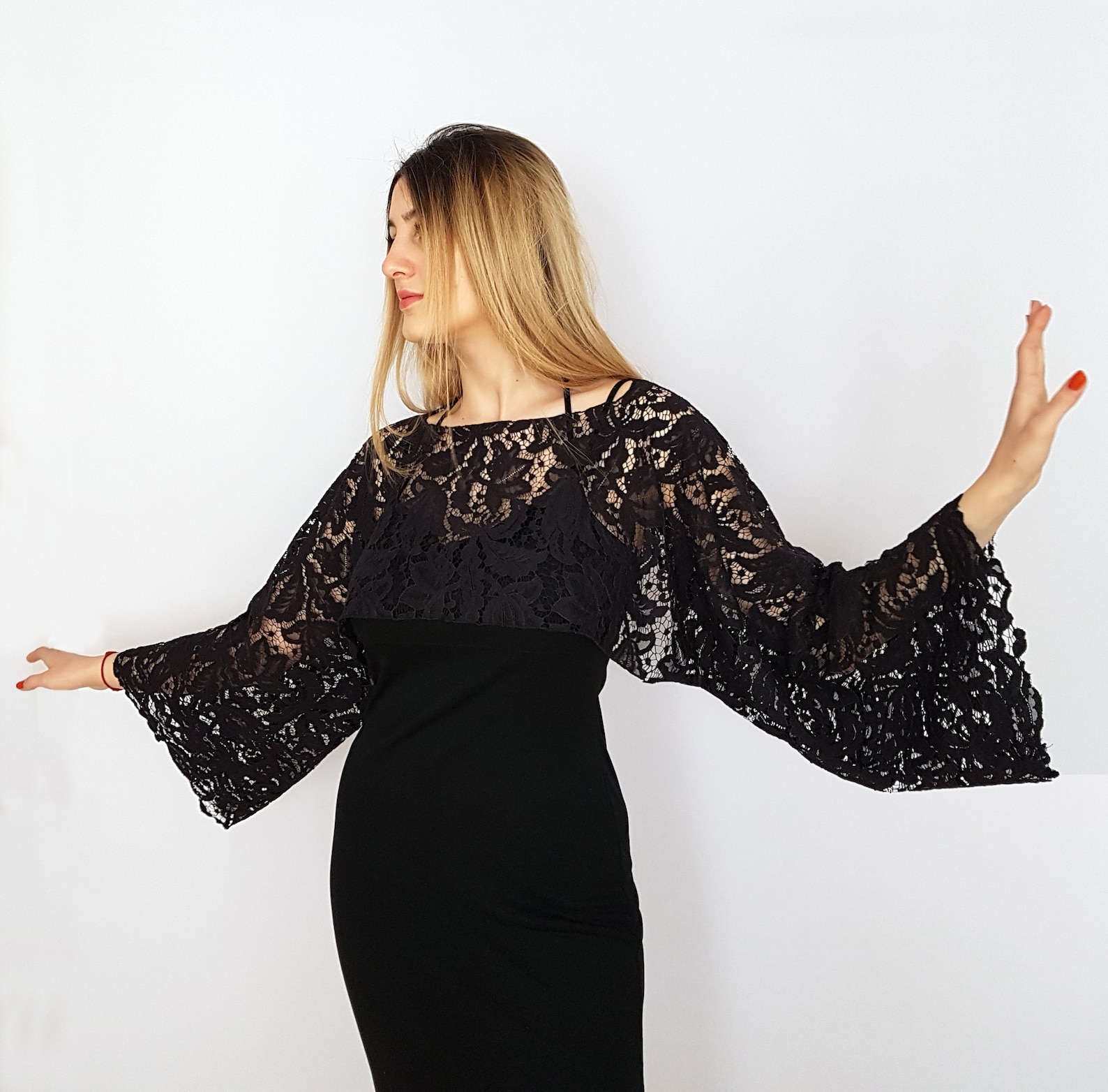 Black Lace Evening Dress Cover Up Dress Topper Shoulder Etsy