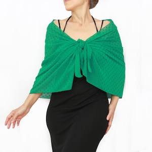 Easy-knot jade green formal chiffon shawl, Sheer green dress cover up, Mesh shoulder stole, Emerald green evening shawl topper, Gift for mum