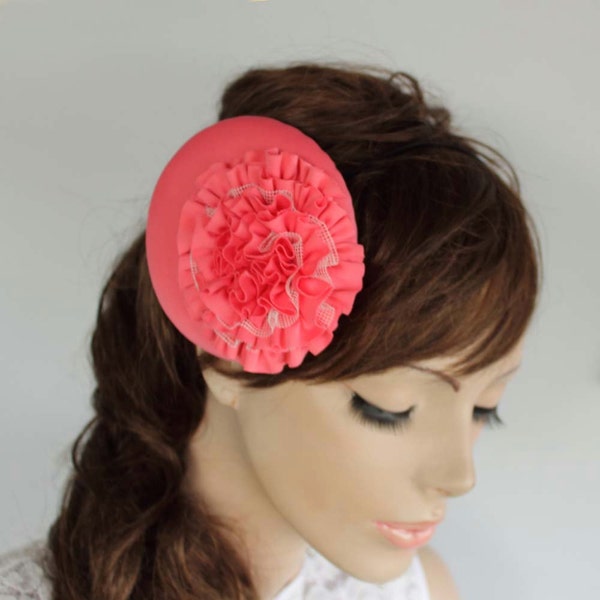 Cocktail Hat in Coral Pink. Handmade and Unique Design